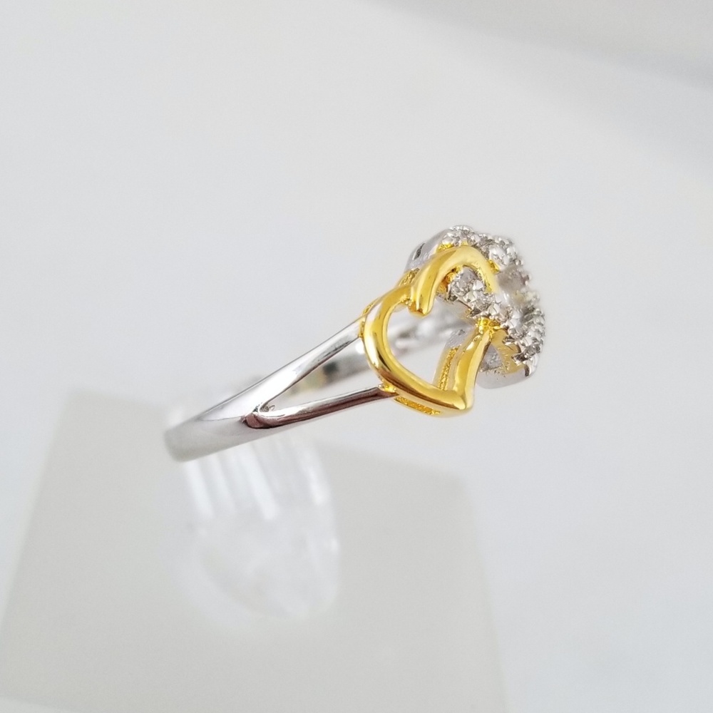 Sterling & 18k Hearts Ring - Picture 2 of 8